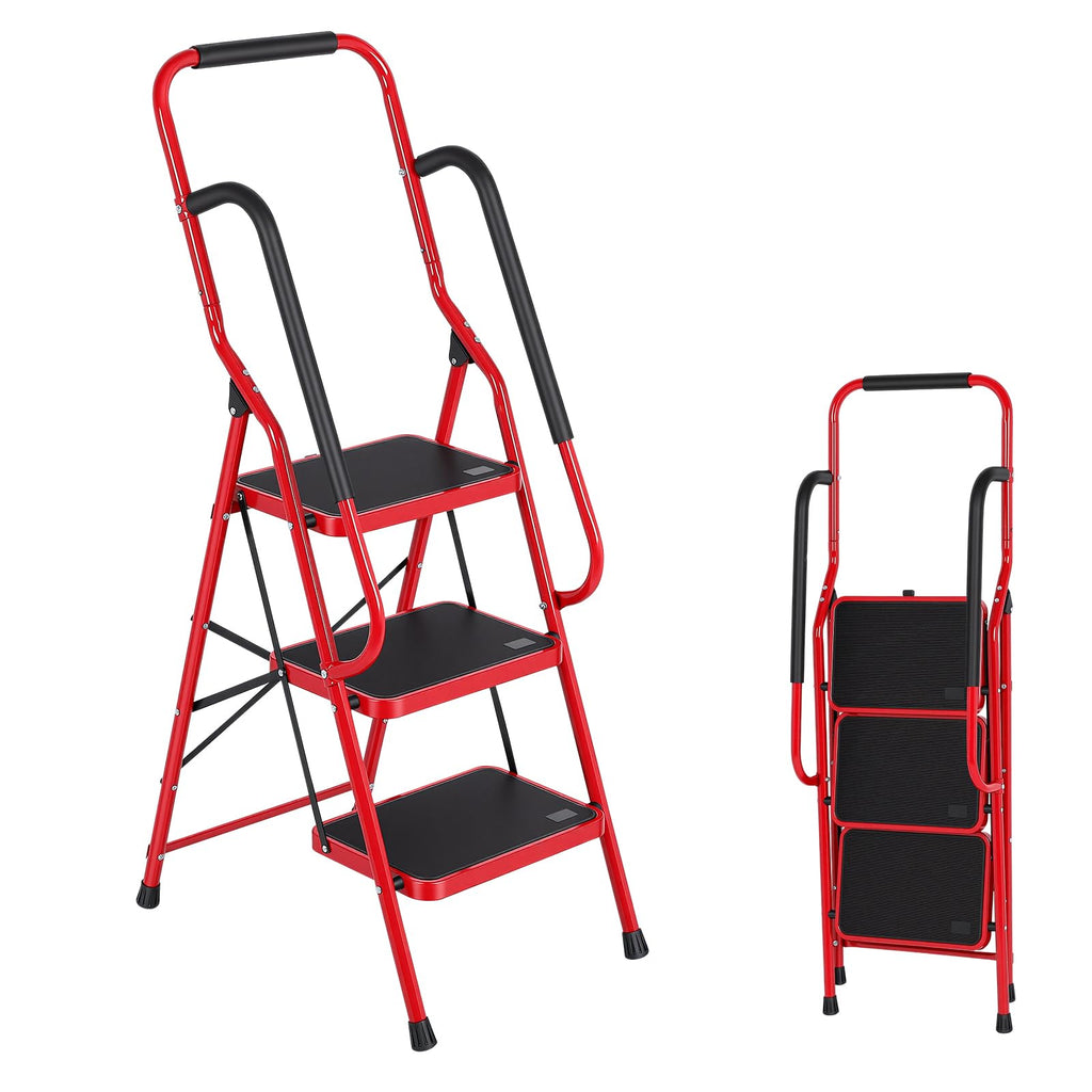 3 Step Folding Steel Step Ladder with Handrails G675