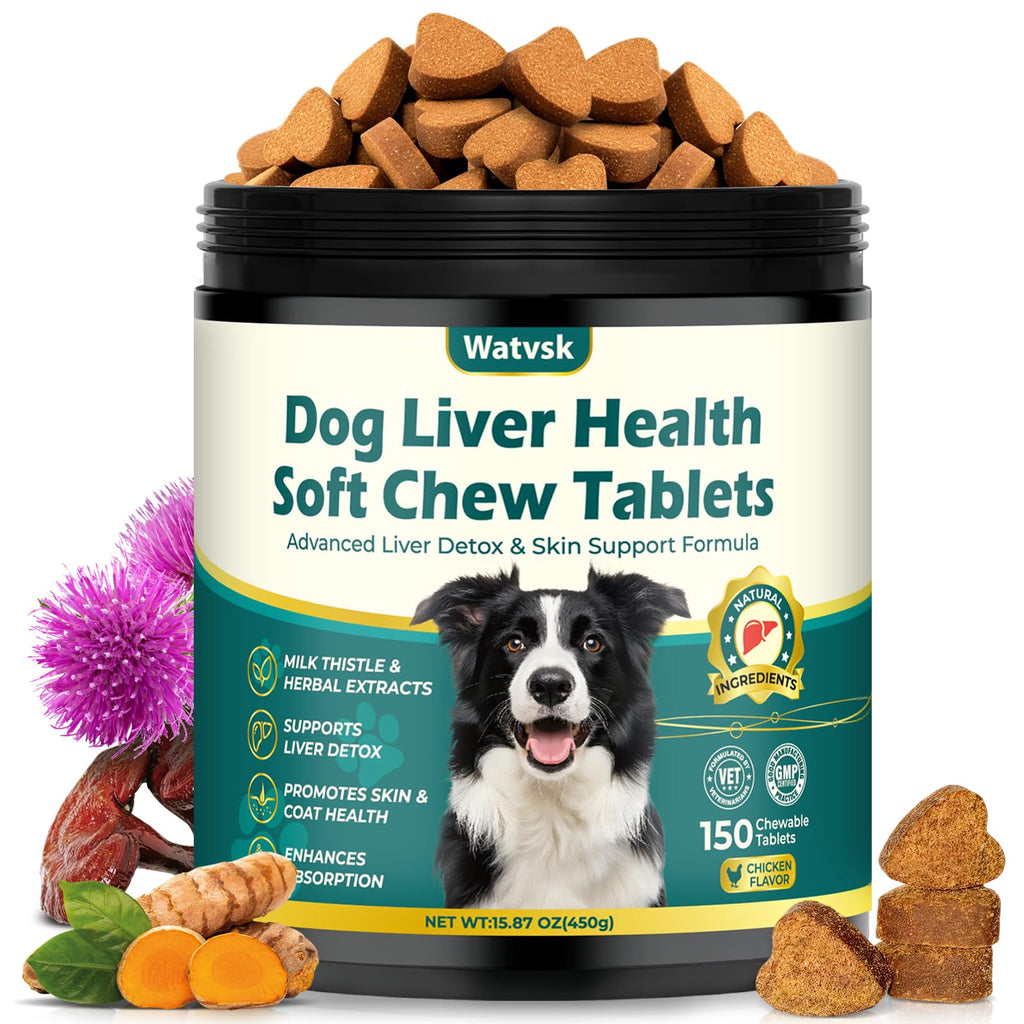 Milk Thistle Supplement for Dogs with Curcumin Choline Fish Oil Prebiotics Chicken Flavor T144184