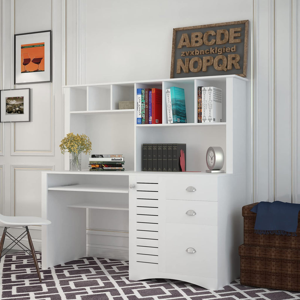 White Computer Desk with Hutch L538