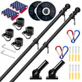 2 Pack 6FT Black Stainless Steel Flag Pole Kit with Solar Light L158