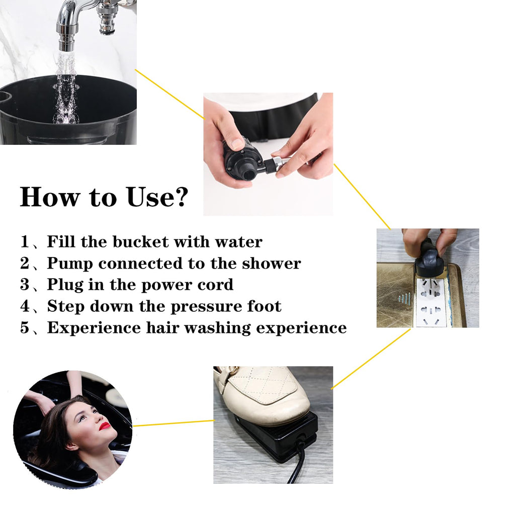 Portable Mobile Shampoo Bowl with Electric Pump, 2 Bucket, Drain Hoses, Height-Adjustable W361570