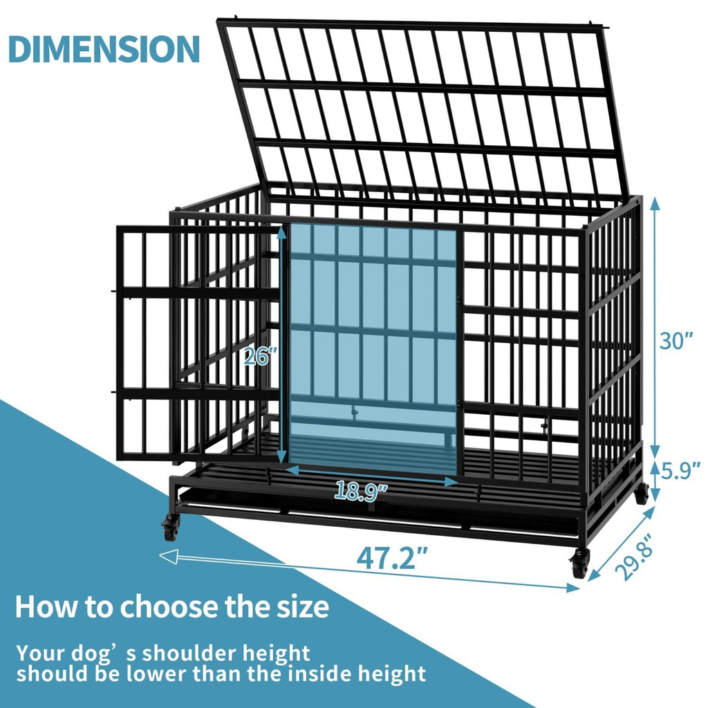 48 Inch Heavy Duty Metal Dog Crate with Wheels K192789