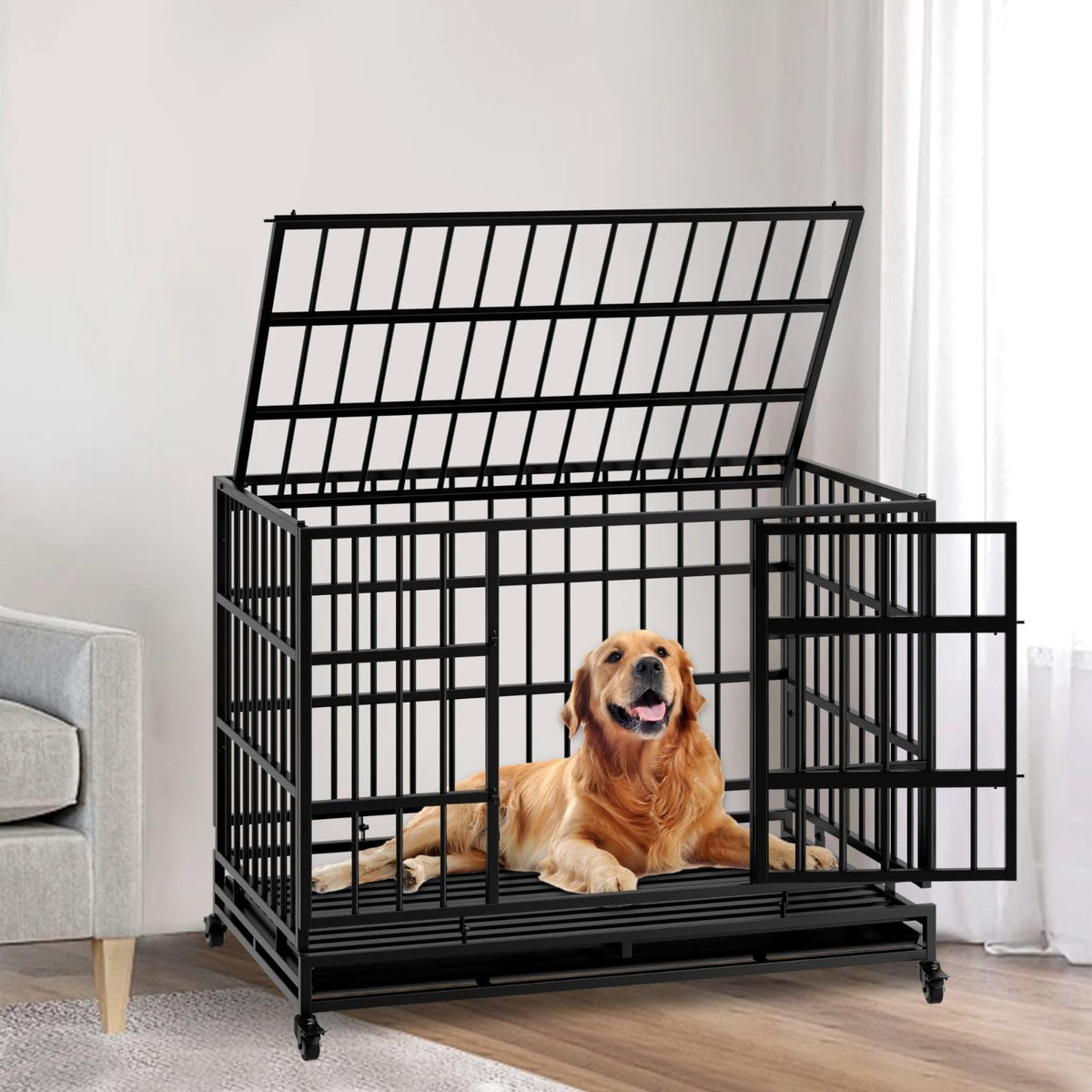 48 Inch Heavy Duty Metal Dog Crate with Wheels K192789
