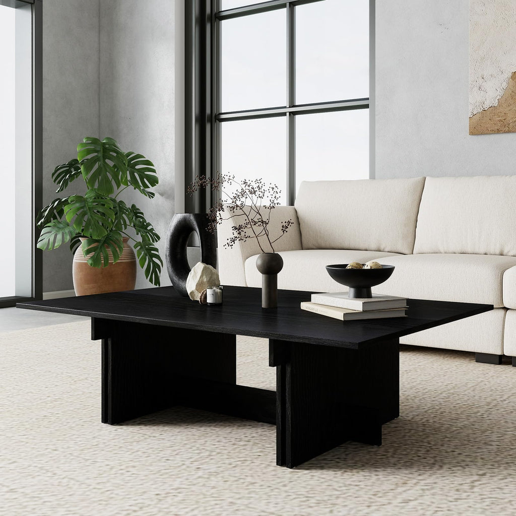 48" Rustic Wood Coffee Table with Geometric Base O51076