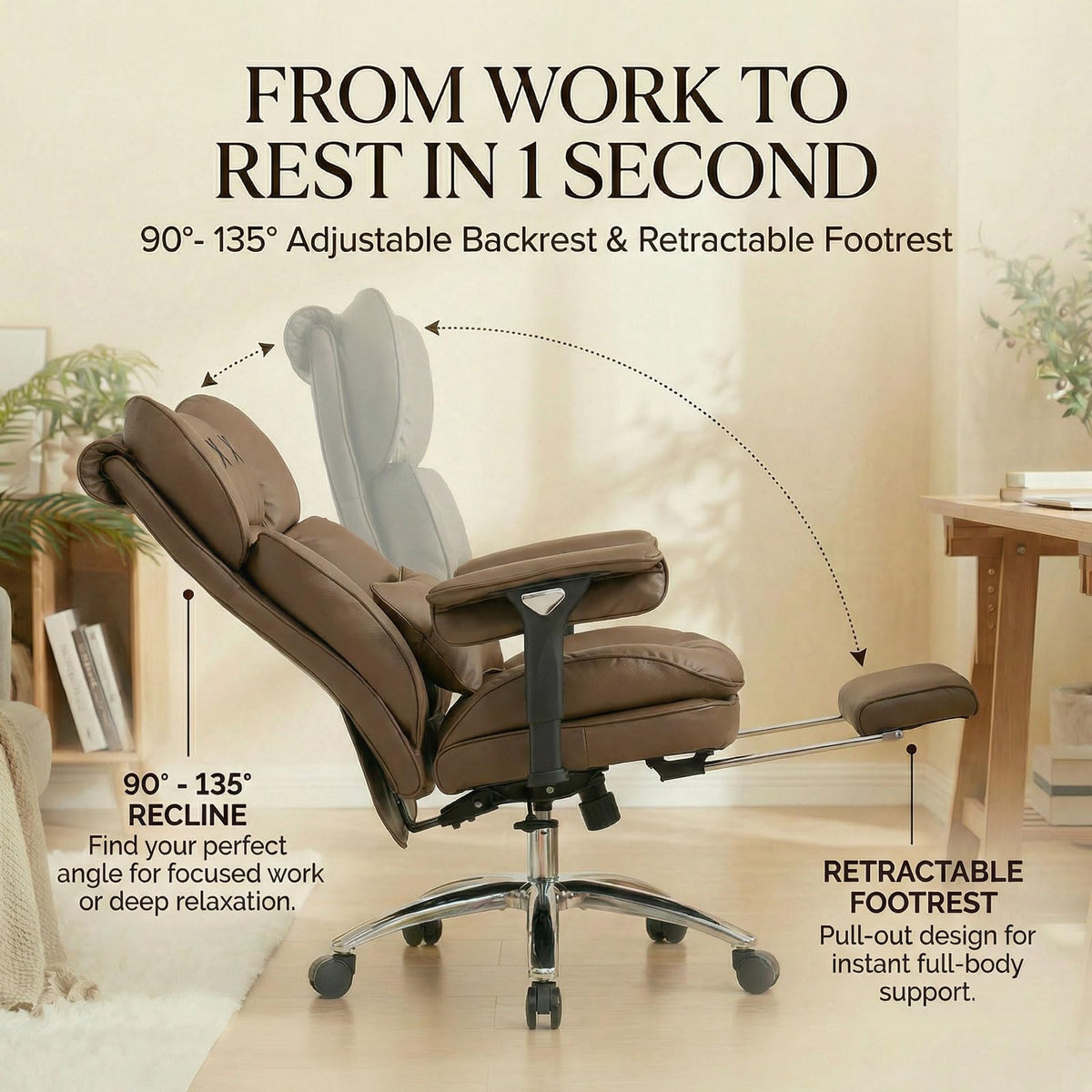 Big & Tall Desk Chair with Footrest Brown Q32773