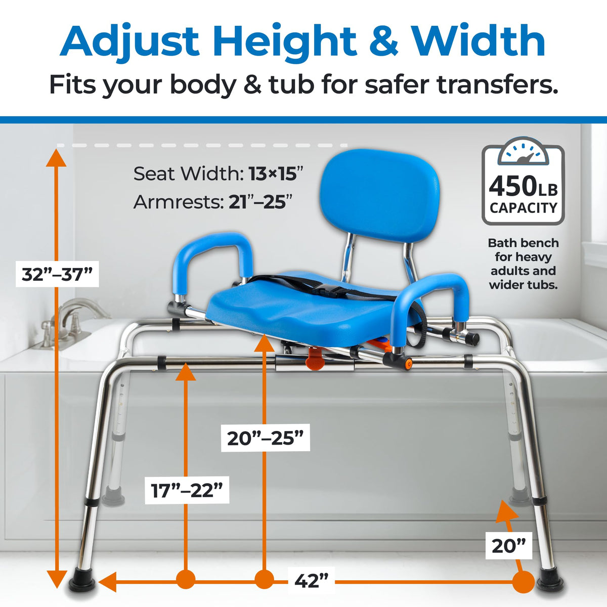Sliding Tub Transfer Bench with Padded Seat and Backrest J545