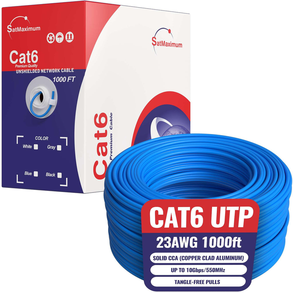 CAT6 Cable 1000ft Solid Ethernet LAN UTP Cable 23AWG 550Mhz RJ45 CCA Wire Blue I49837