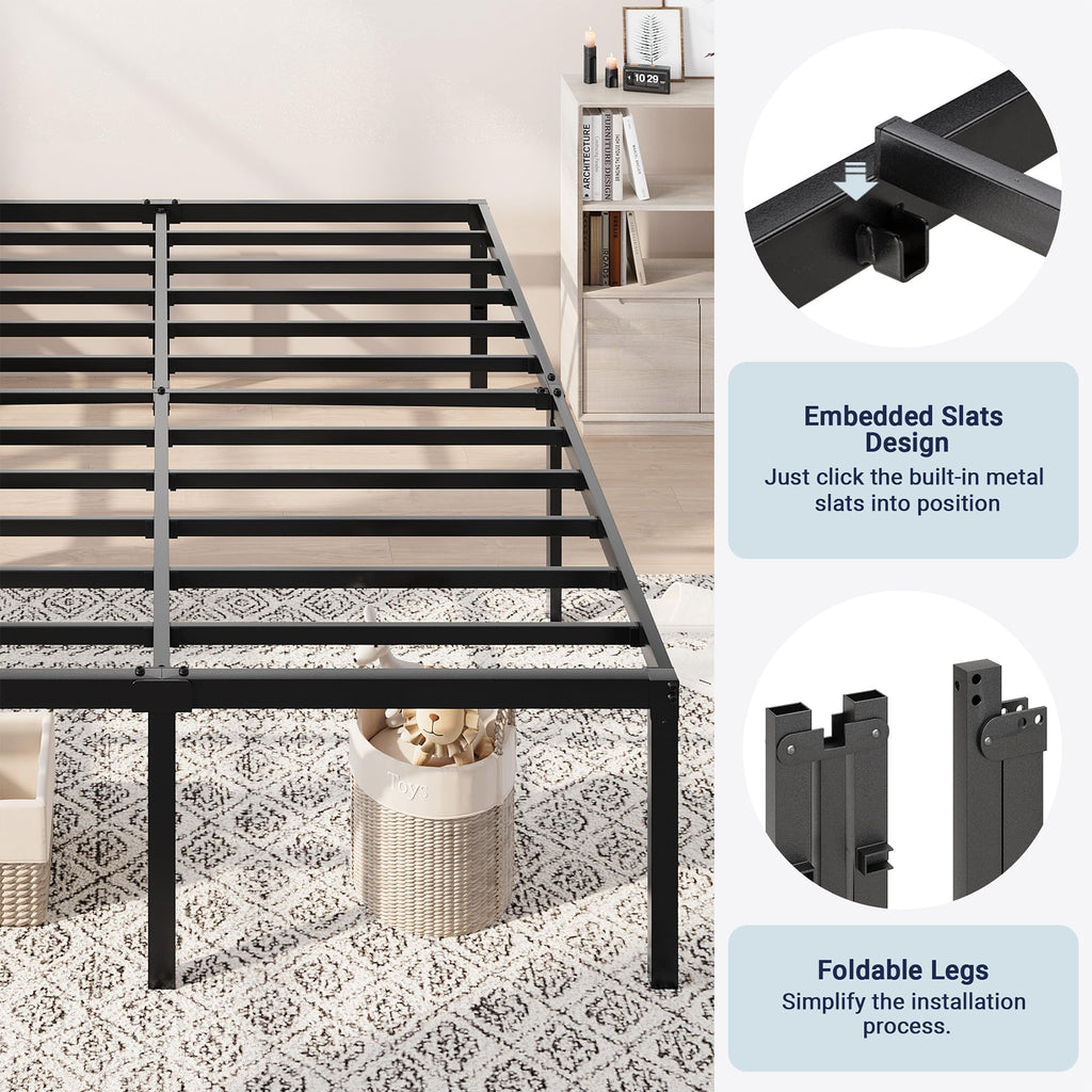 Queen 18 Inch Metal Bed Frame with Storage D77307