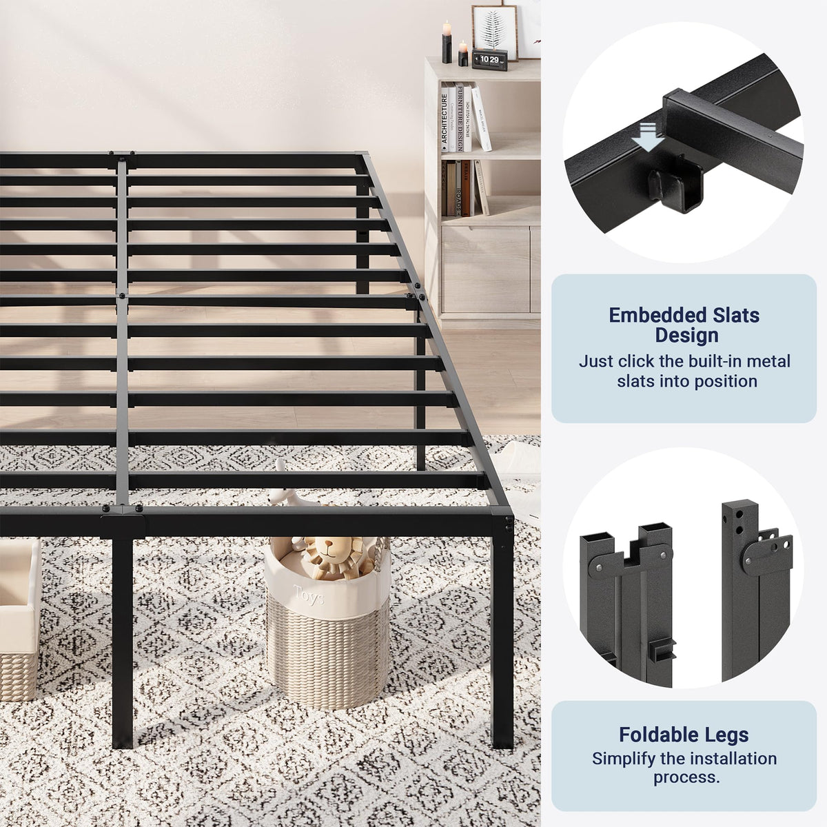 Queen 18 Inch Metal Bed Frame with Storage D77307