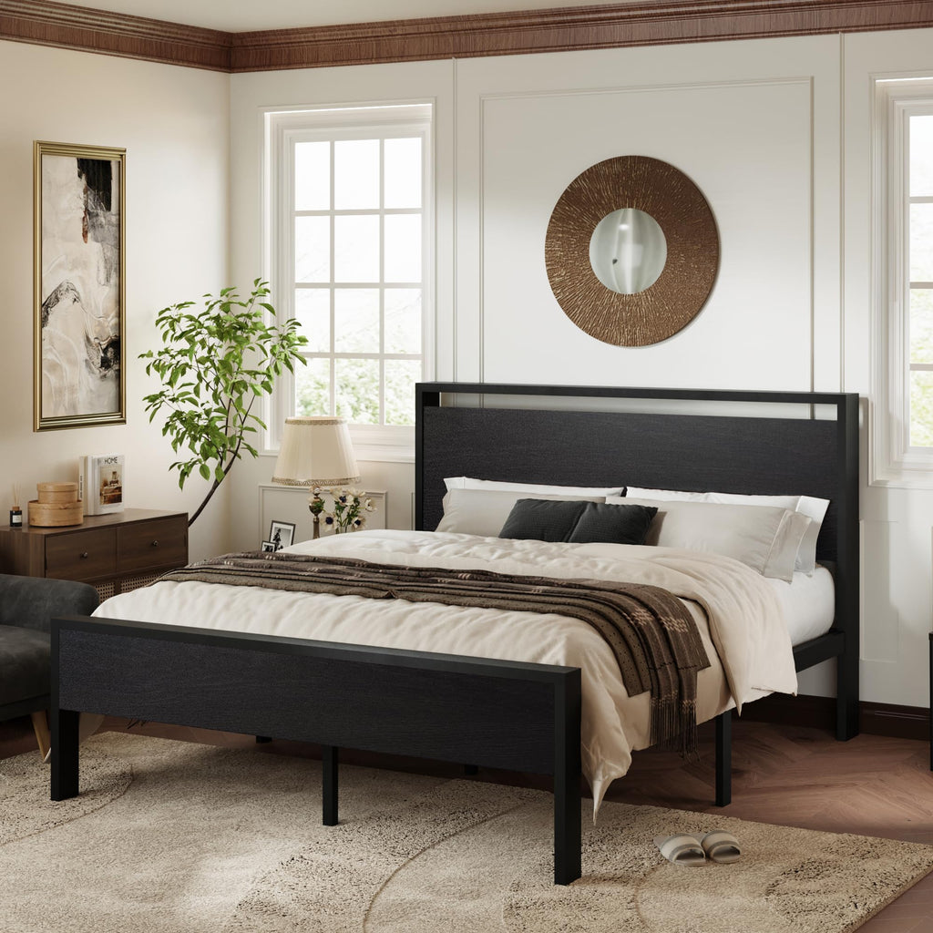 Queen Size Black Oak Bed Frame L263137