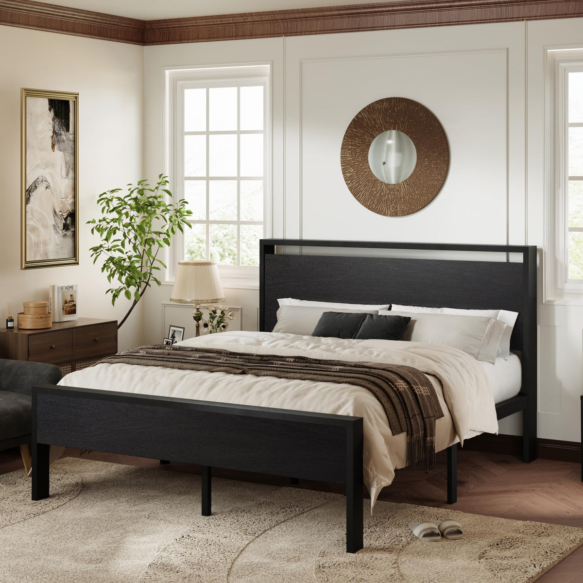 Queen Size Black Oak Bed Frame L263137