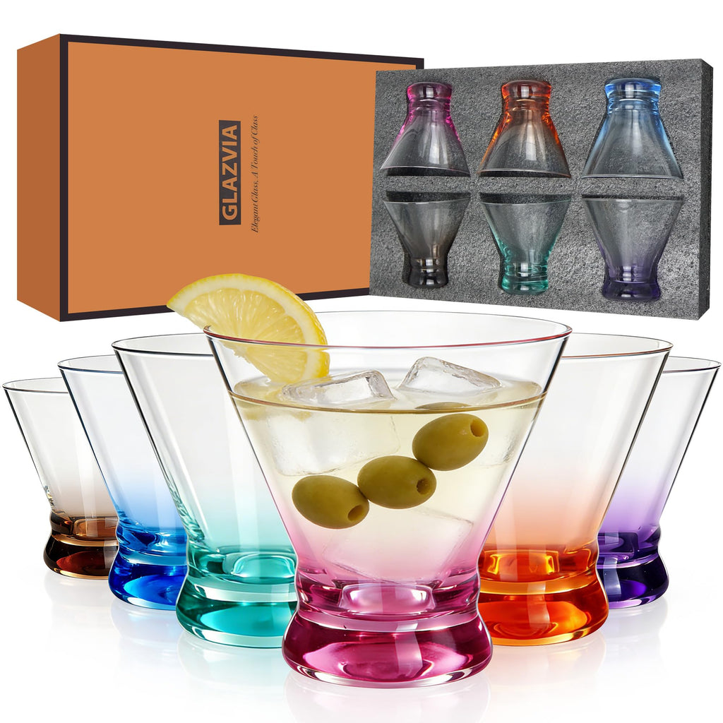 Multi Colored Stemless Martini Glasses Set of 6 L139