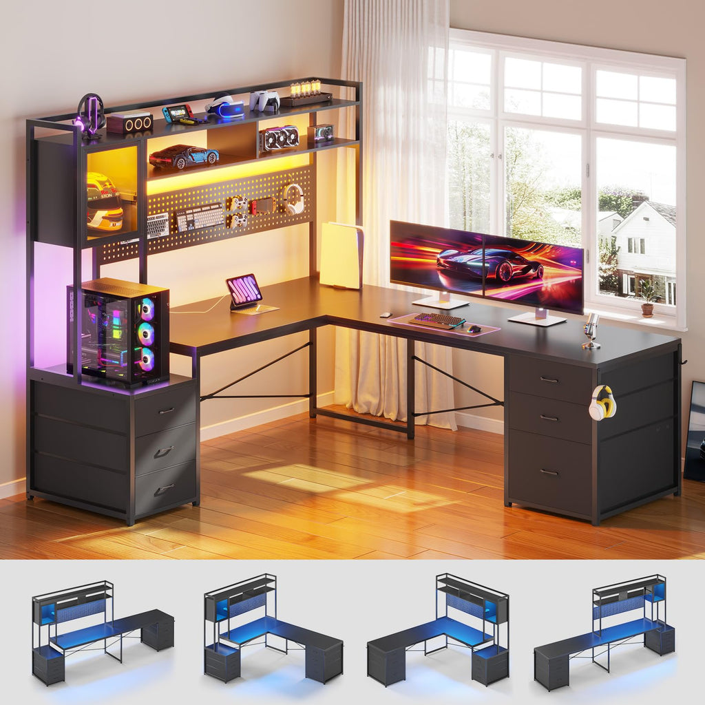 L Shaped Gaming Desk with 6 Drawers Q2291