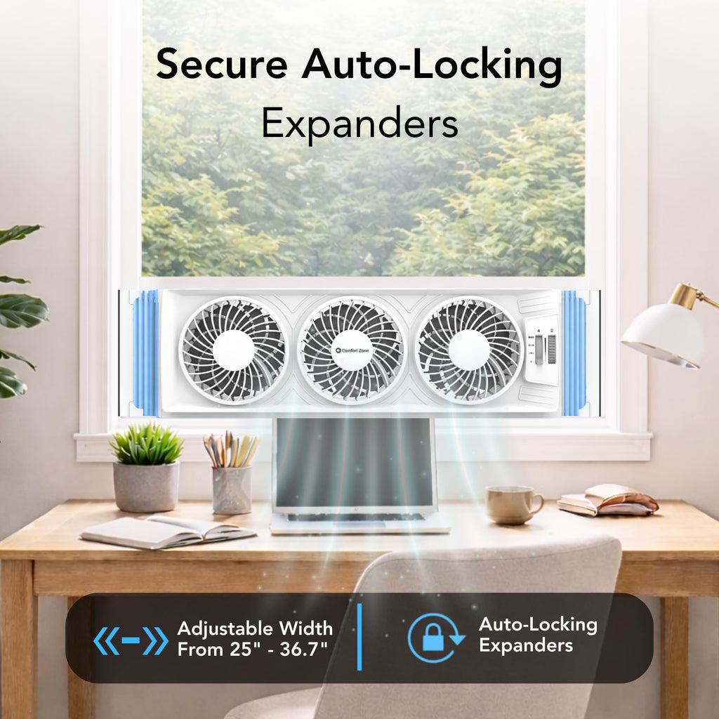 Triple Window Fan with 3-Speeds & Expandable Width D426979