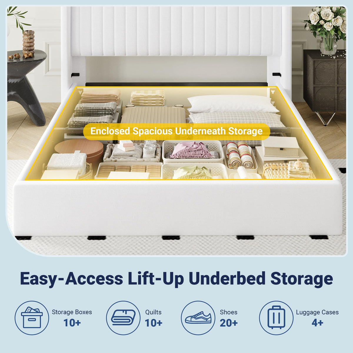 Queen Size Lift Up Storage Bed Frame White A9219