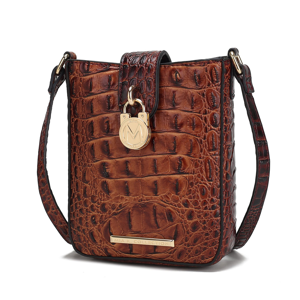 Women's Faux Crocodile Embossed Vegan Leather Crossbody Bag K69364