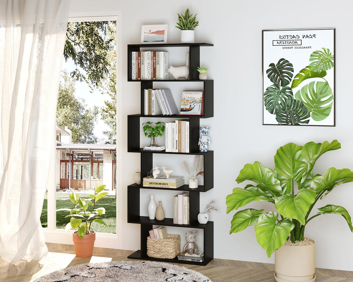 6-Tier Geometric S Shaped Wood Bookshelf L1556