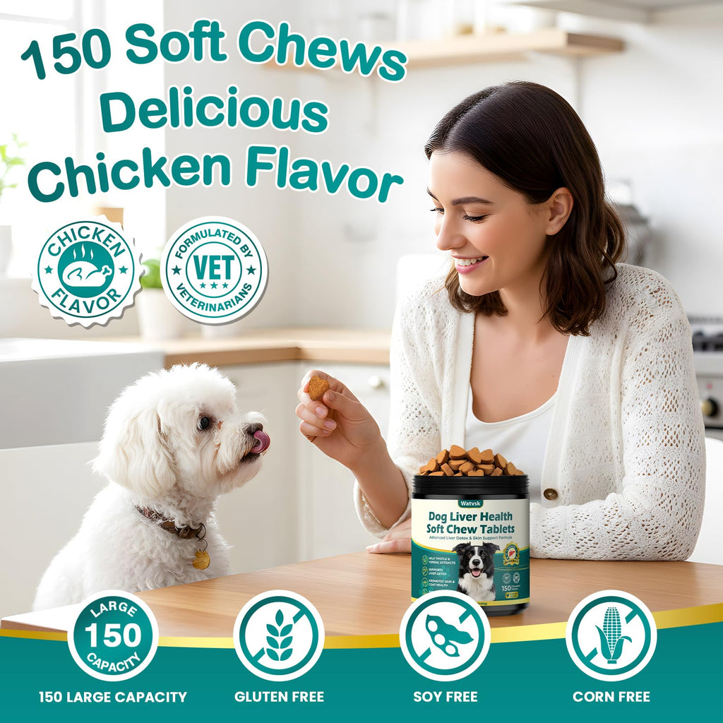 Milk Thistle Supplement for Dogs with Curcumin Choline Fish Oil Prebiotics Chicken Flavor T144184