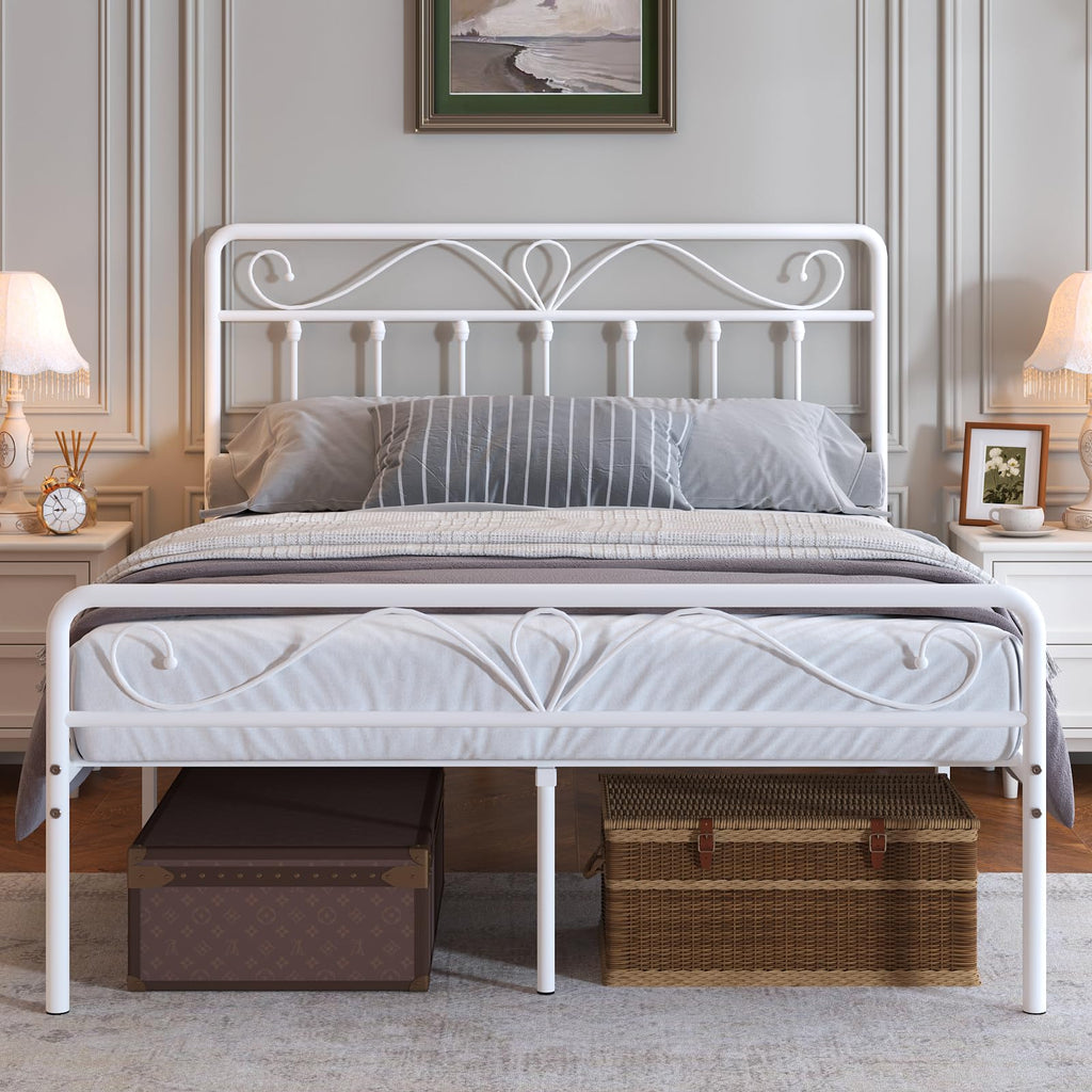 White Metal Full Size Platform Bed Frame with Headboard and Footboard P8253