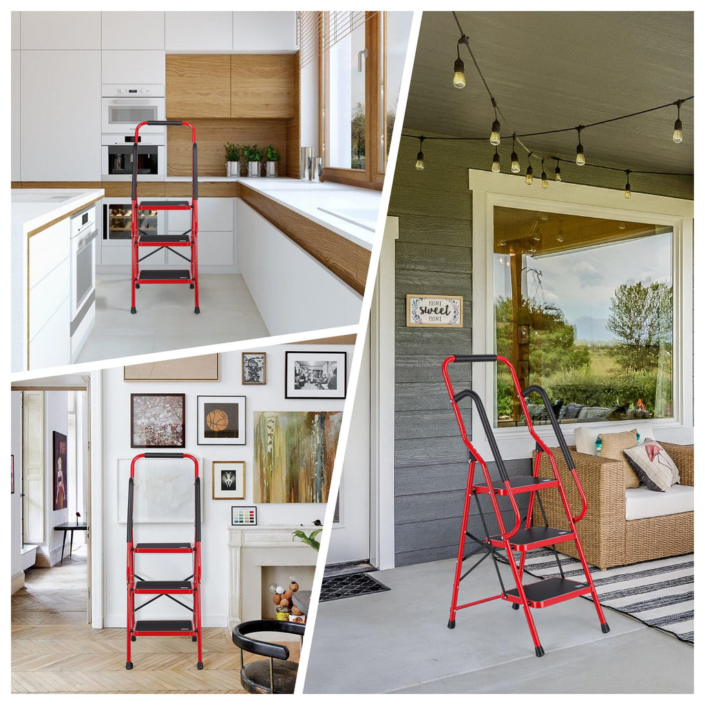 3 Step Folding Steel Step Ladder with Handrails G675