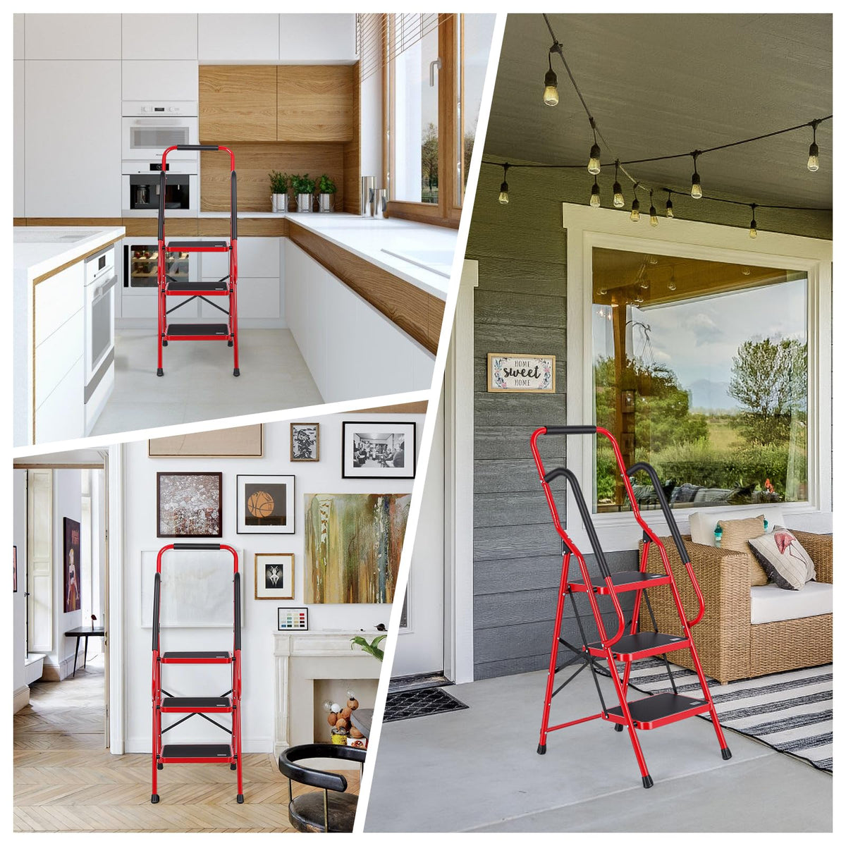 3 Step Folding Steel Step Ladder with Handrails G675