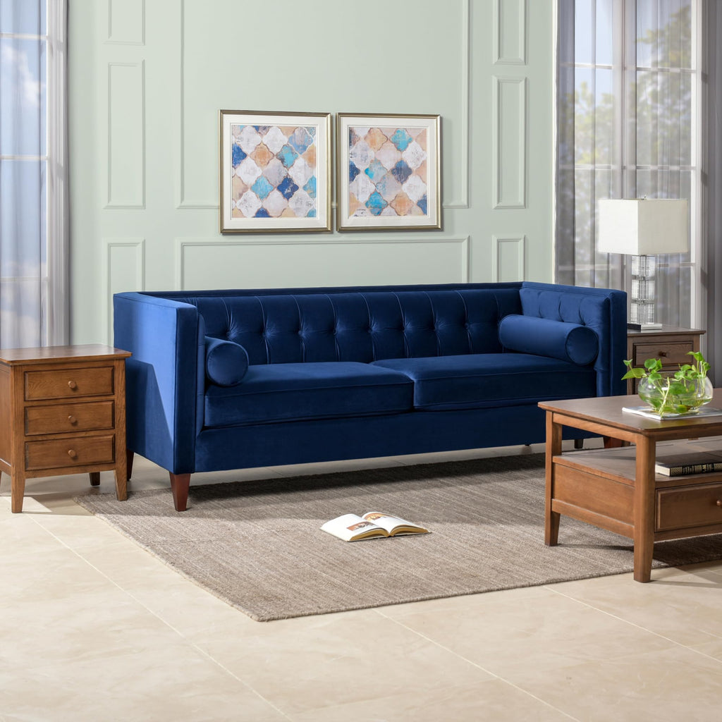 84" Navy Blue Tufted Velvet Sofa X336