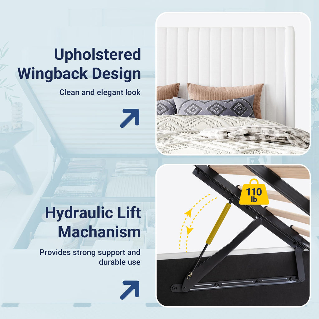 Queen Size Lift Up Storage Bed Frame White A9219