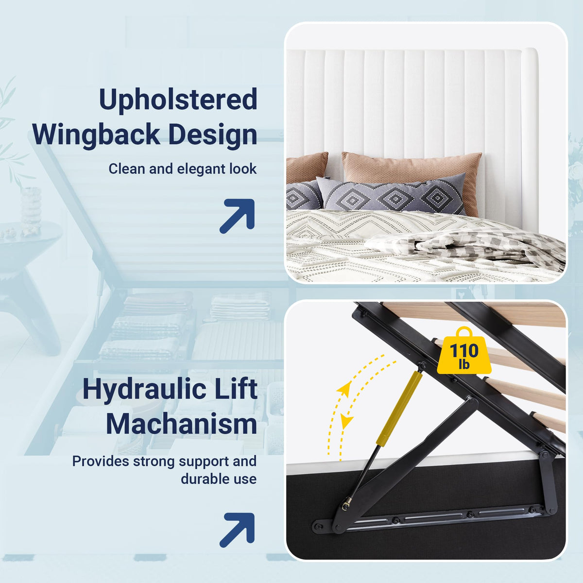 Queen Size Lift Up Storage Bed Frame White A9219