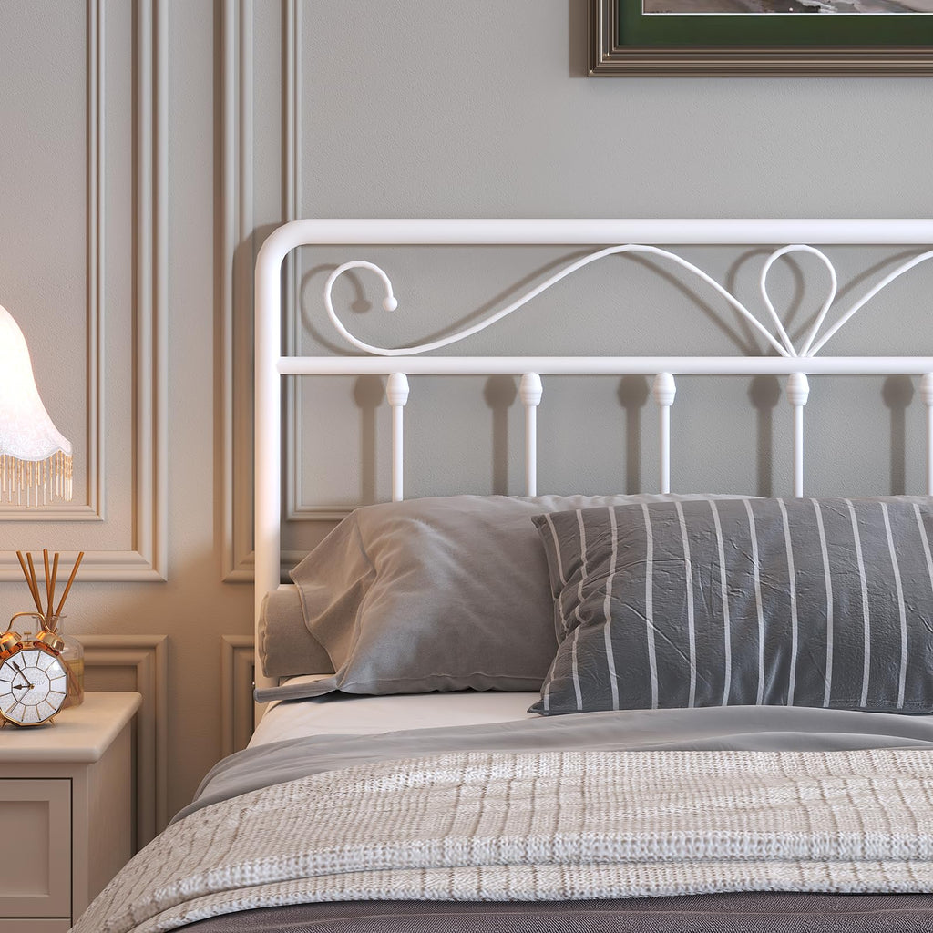 White Metal Full Size Platform Bed Frame with Headboard and Footboard P8253