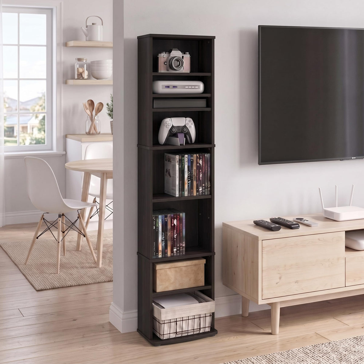 8-Tier Espresso Media Shelf with Adjustable Shelves D253794