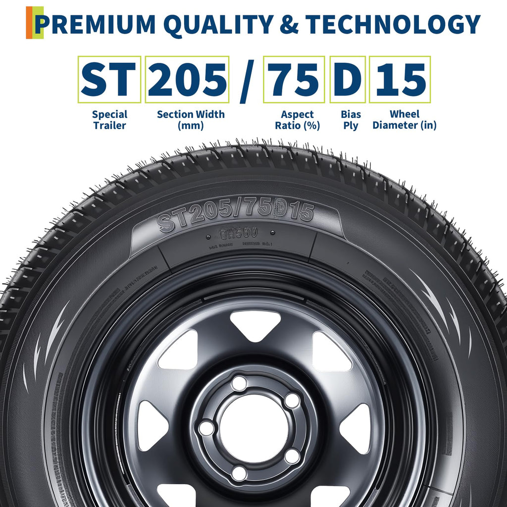 2-Pack ST205/75D15 Trailer Tires and 15" Rims E64207