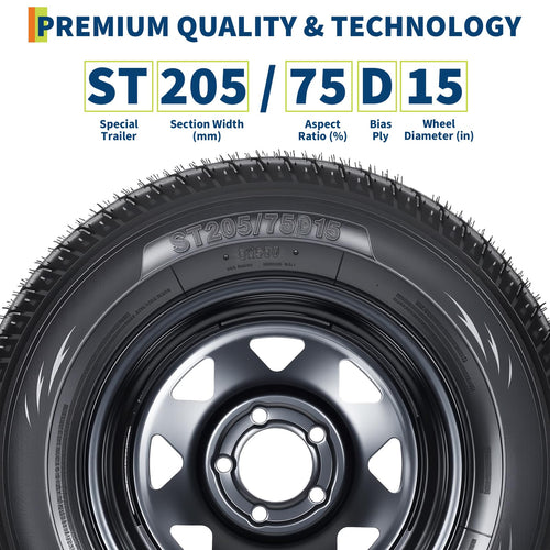 2-Pack ST205/75D15 Trailer Tires and 15" Rims E64207