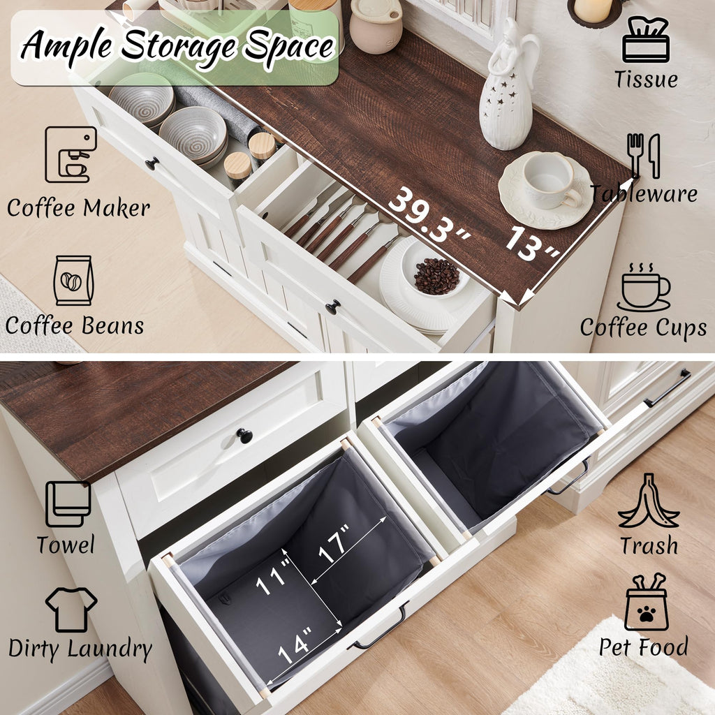 Double Tilt Out Laundry Hamper Cabinet Antique White Z994058