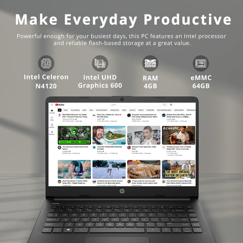 14-inch Laptop, Intel Celeron N4000, 4 GB RAM, 64 GB eMMC, Jet Black V742339