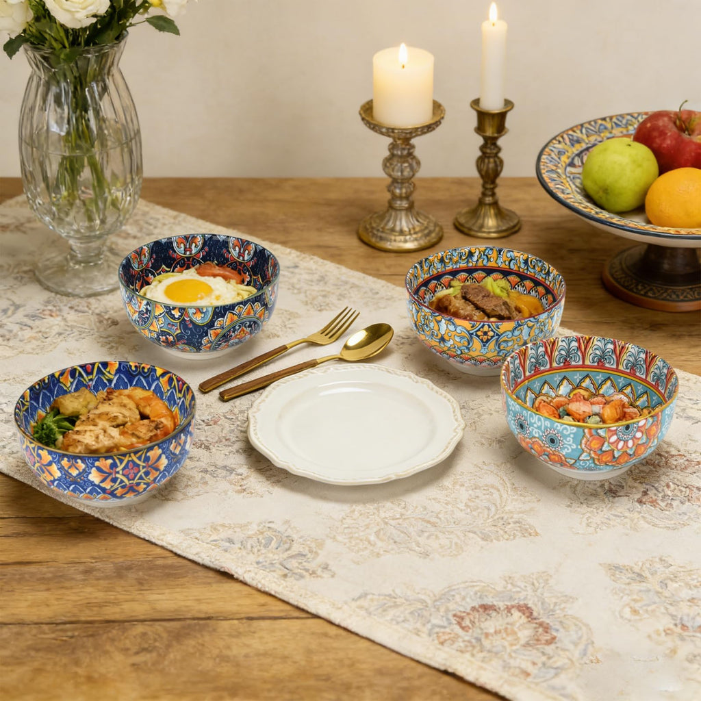 Set of 4 34oz Bohemian Ceramic Bowls H992