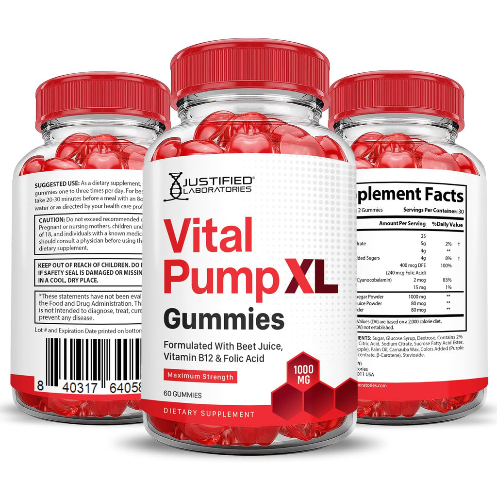 Vital Pump XL Performance Gummies 1000MG Beet Juice B12 Vegan Non GMO 120 Gummys G83424