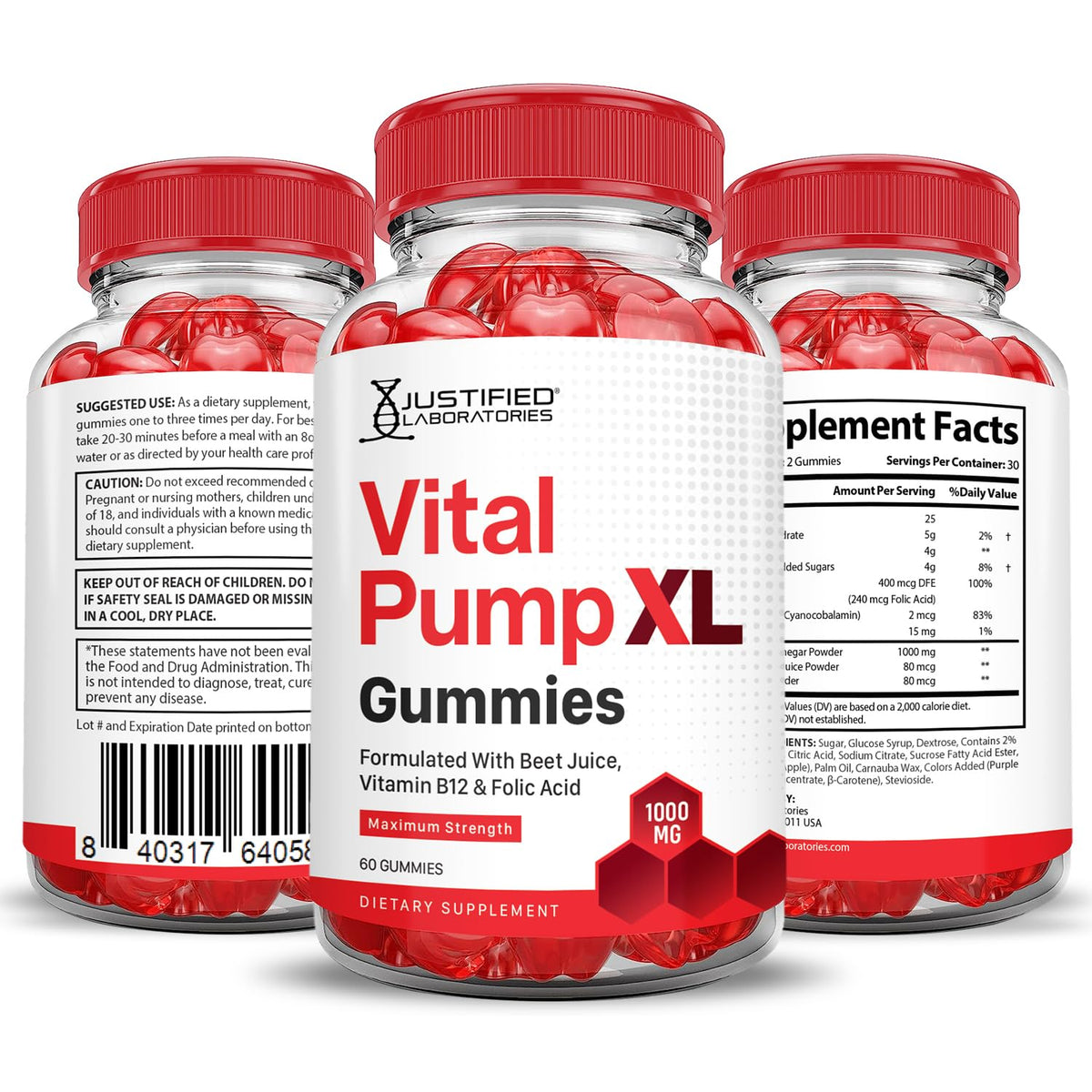 Vital Pump XL Performance Gummies 1000MG Beet Juice B12 Vegan Non GMO 120 Gummys G83424