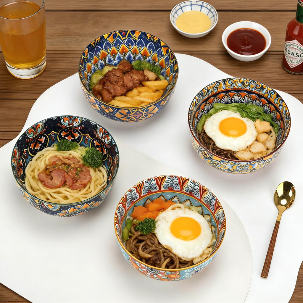 Set of 4 34oz Bohemian Ceramic Bowls H992