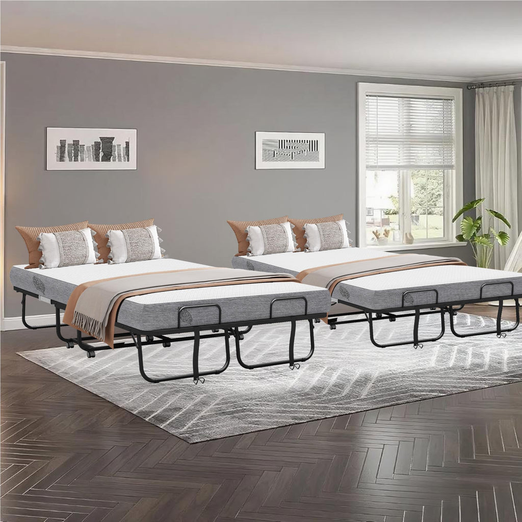 Folding Bed with Mattress Full Size 75 X 54 inch Memory Foam on Wheels G7083