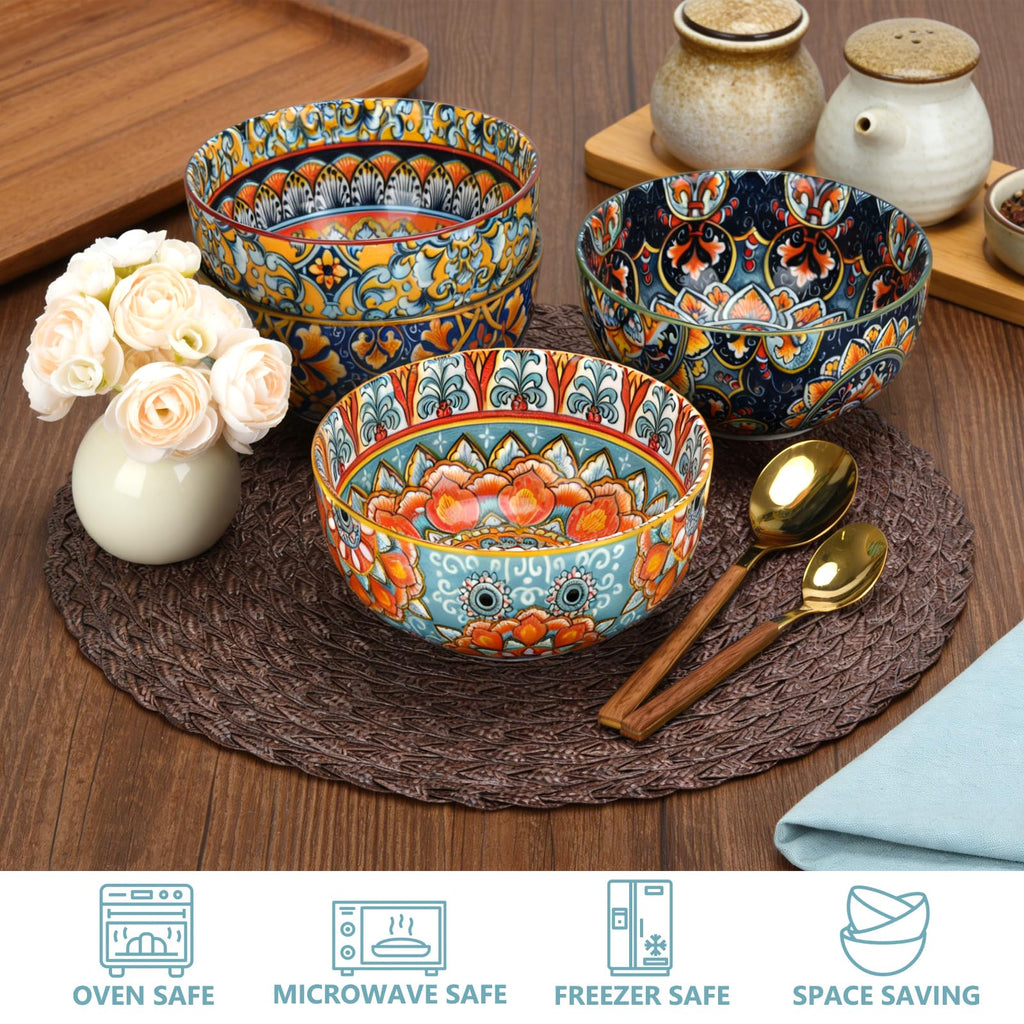 Set of 4 34oz Bohemian Ceramic Bowls H992