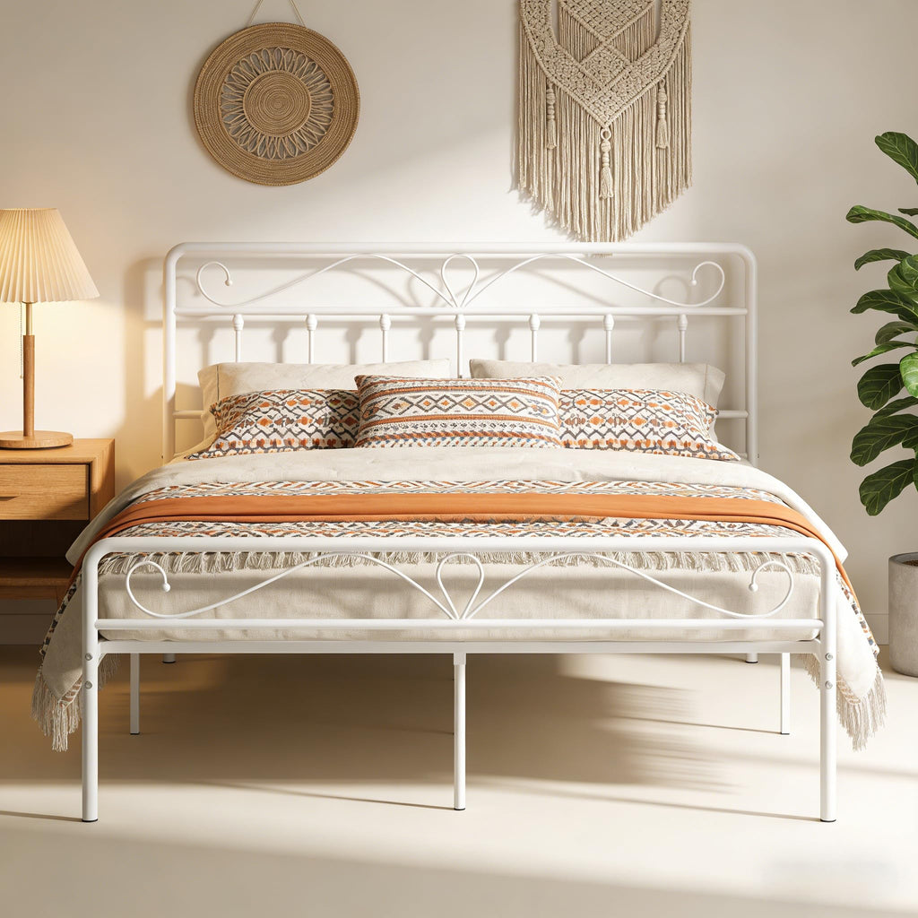 White Metal Full Size Platform Bed Frame with Headboard and Footboard P8253