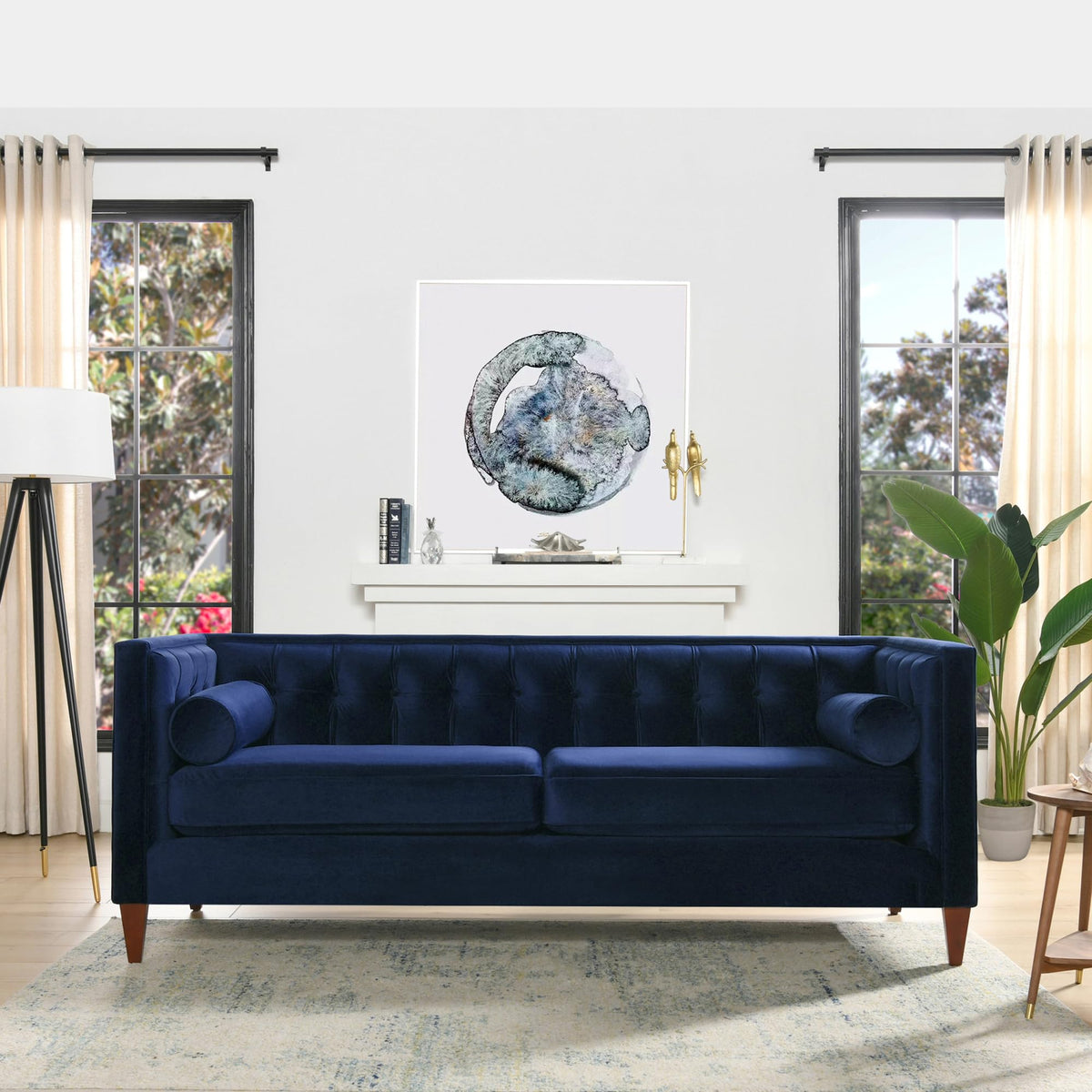 84" Navy Blue Tufted Velvet Sofa X336