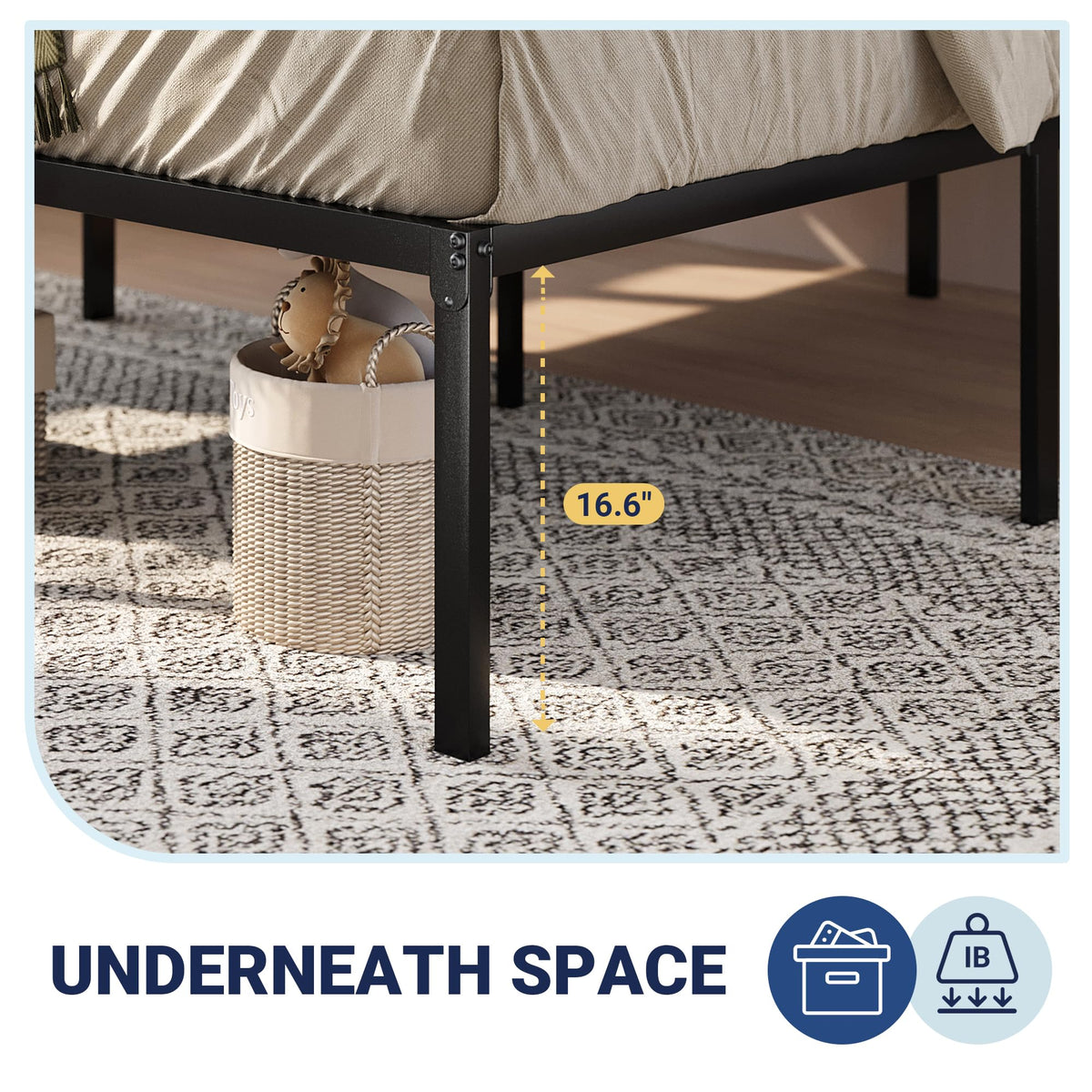 Queen 18 Inch Metal Bed Frame with Storage D77307