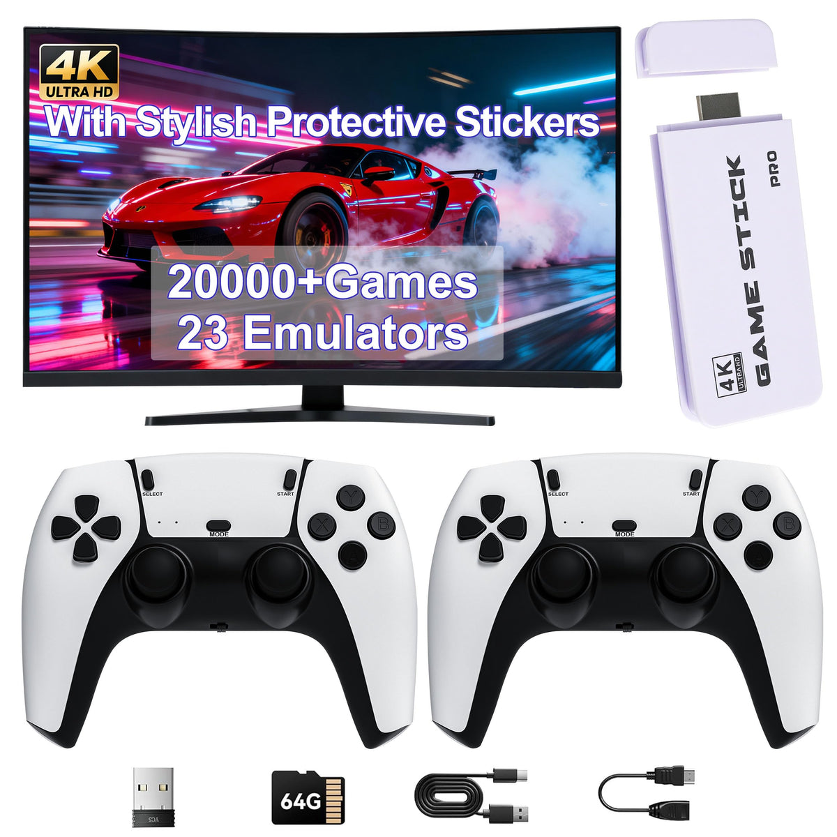 Retro Gaming Console with 20k+ Classic Games, 4K HDMI, Dual Wireless Controllers, 64GB K854