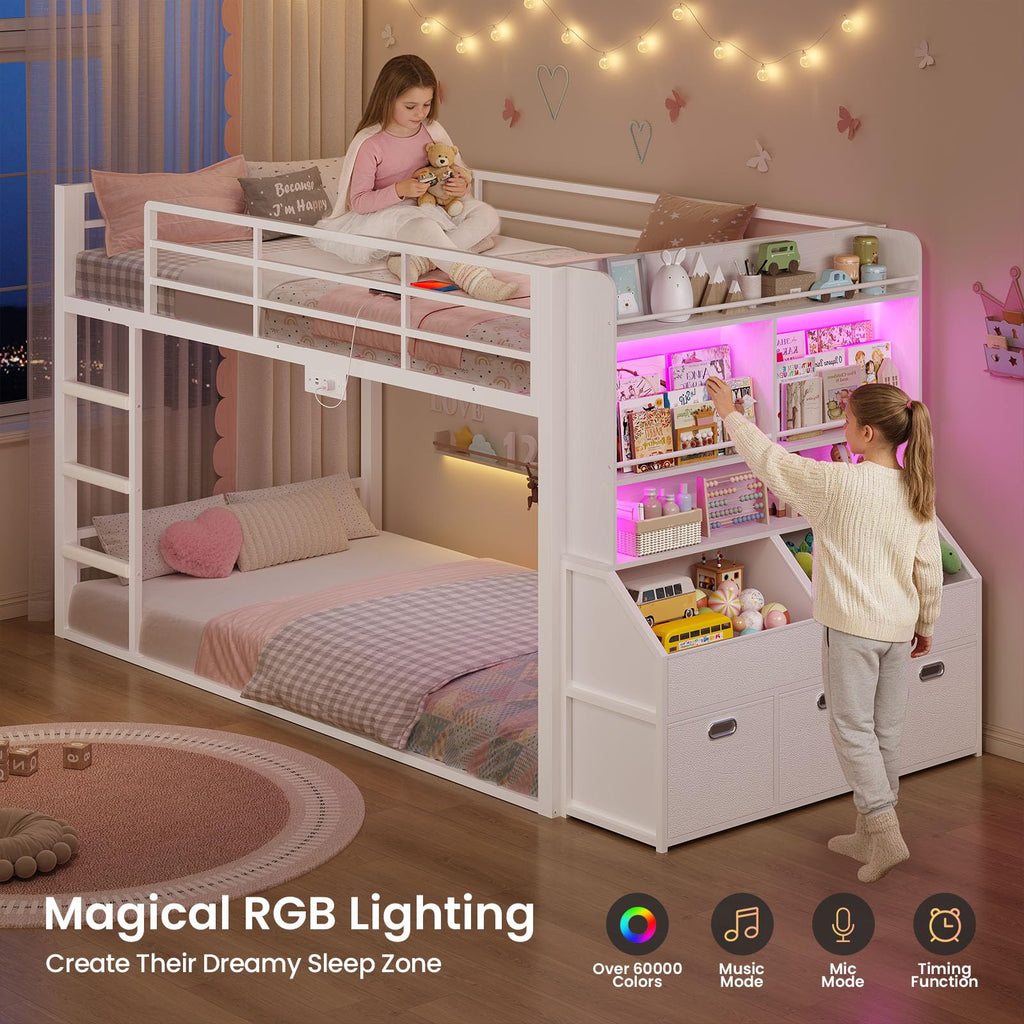 Twin Over Twin Bunk Bed with Bookshelf and Drawers I492