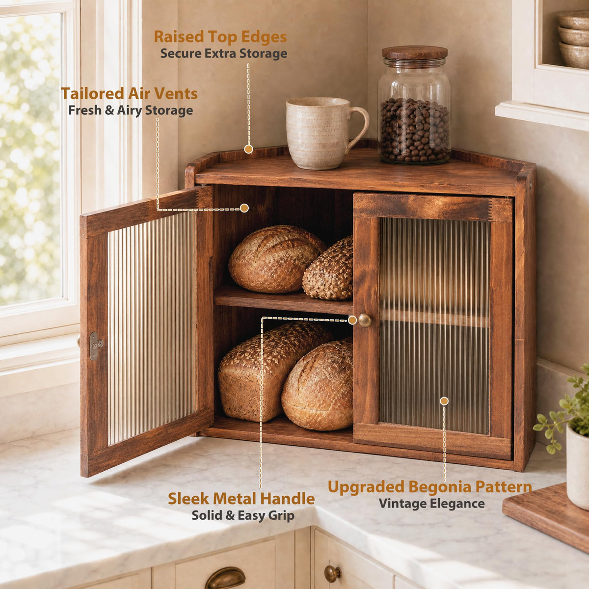 Brown Wooden Double Layer Bread Box X1018