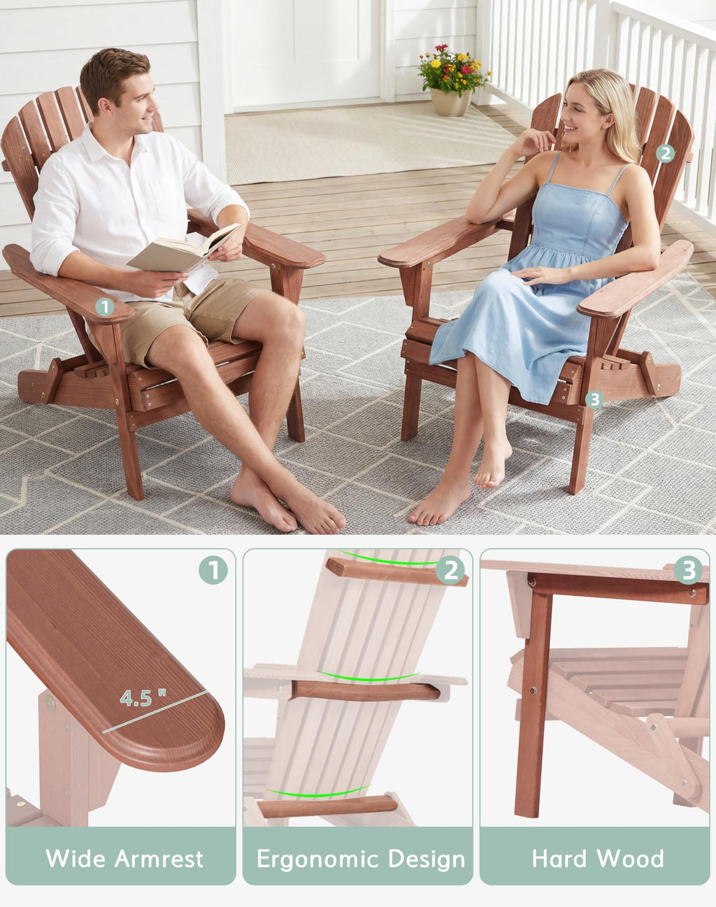 Wooden Folding Adirondack Chair Set of 2 S745