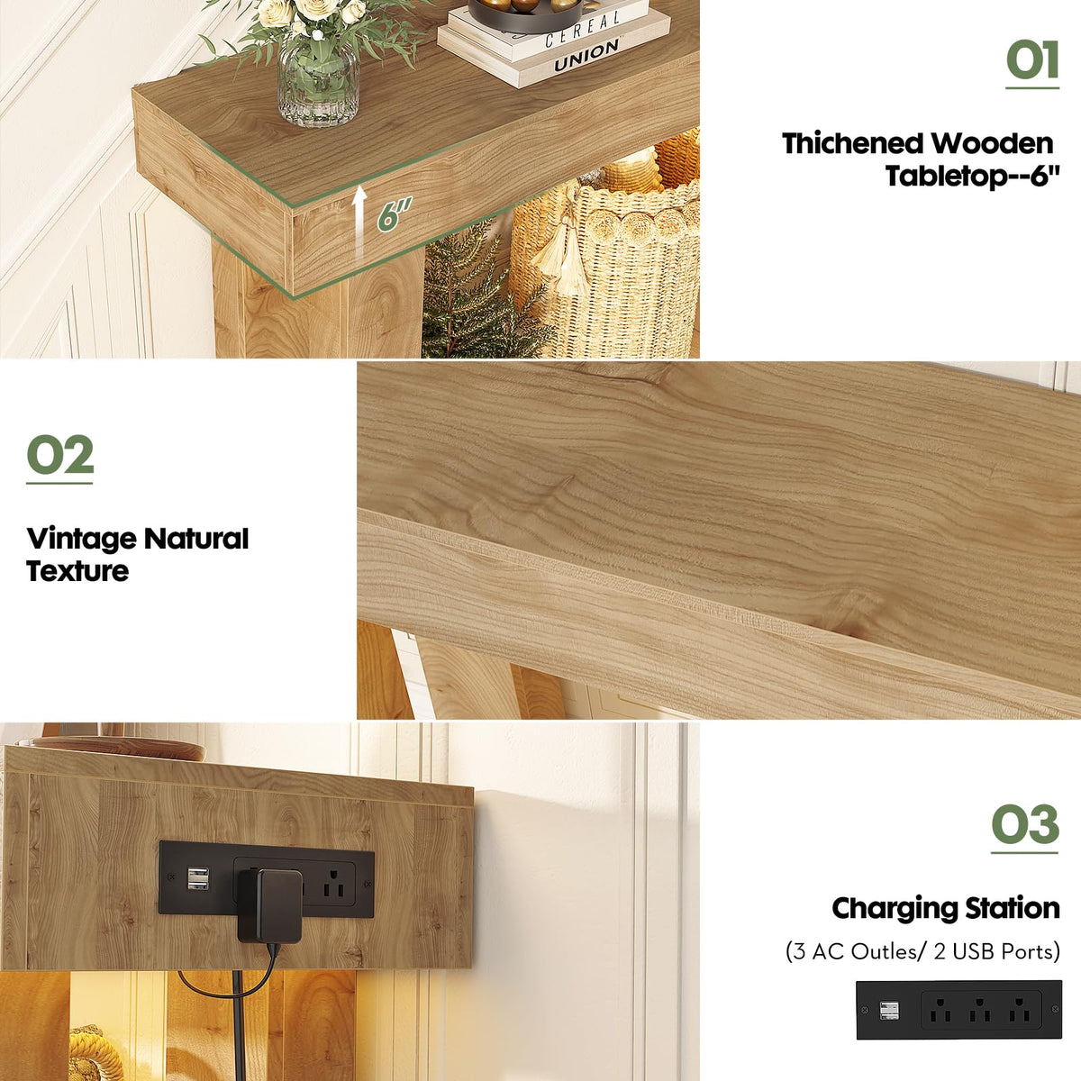 47" Entryway Table with Sensor Light & AC Outlets Z24569