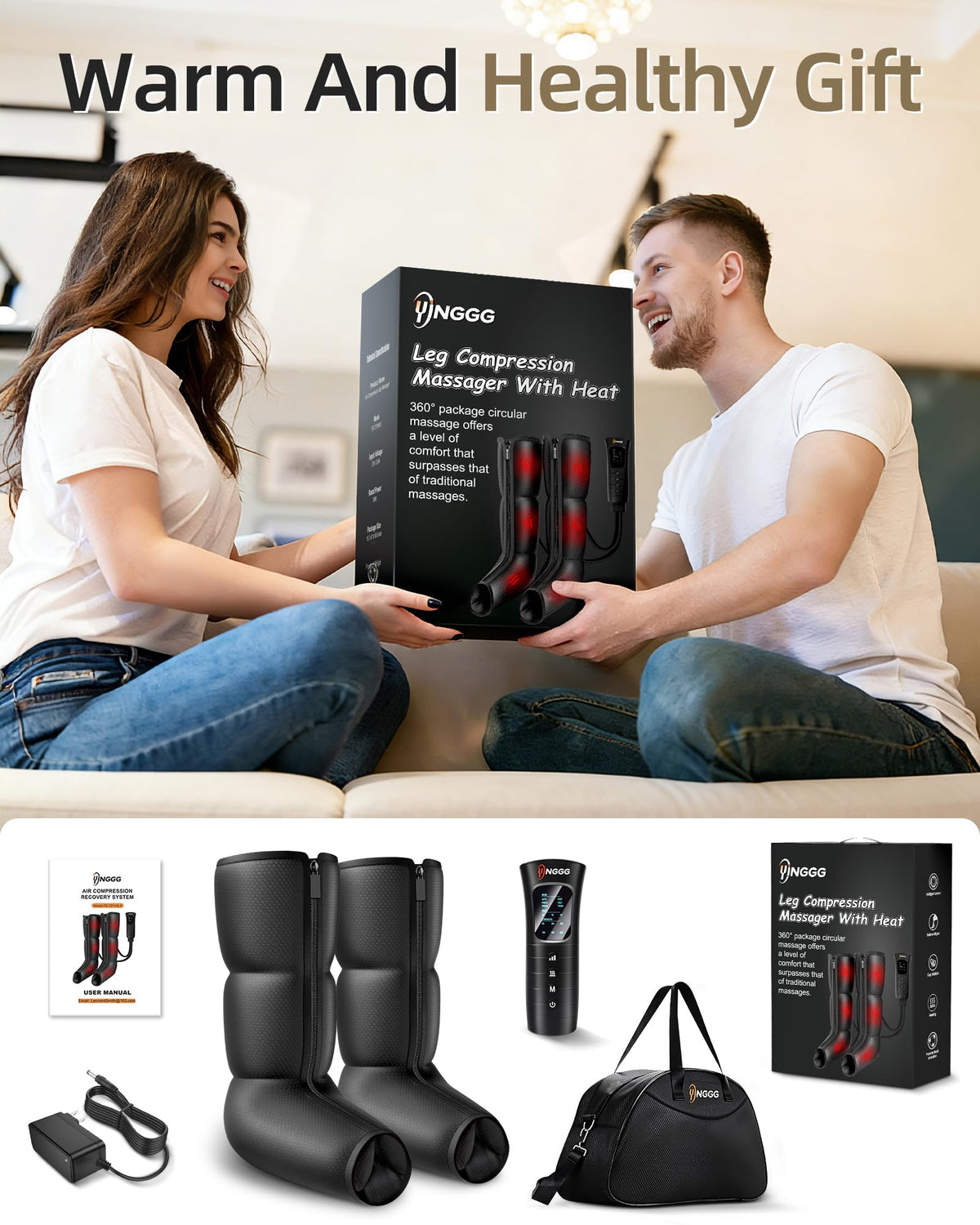 Leg Compression Massager with Heat, Foot & Calf Massager Boots T504