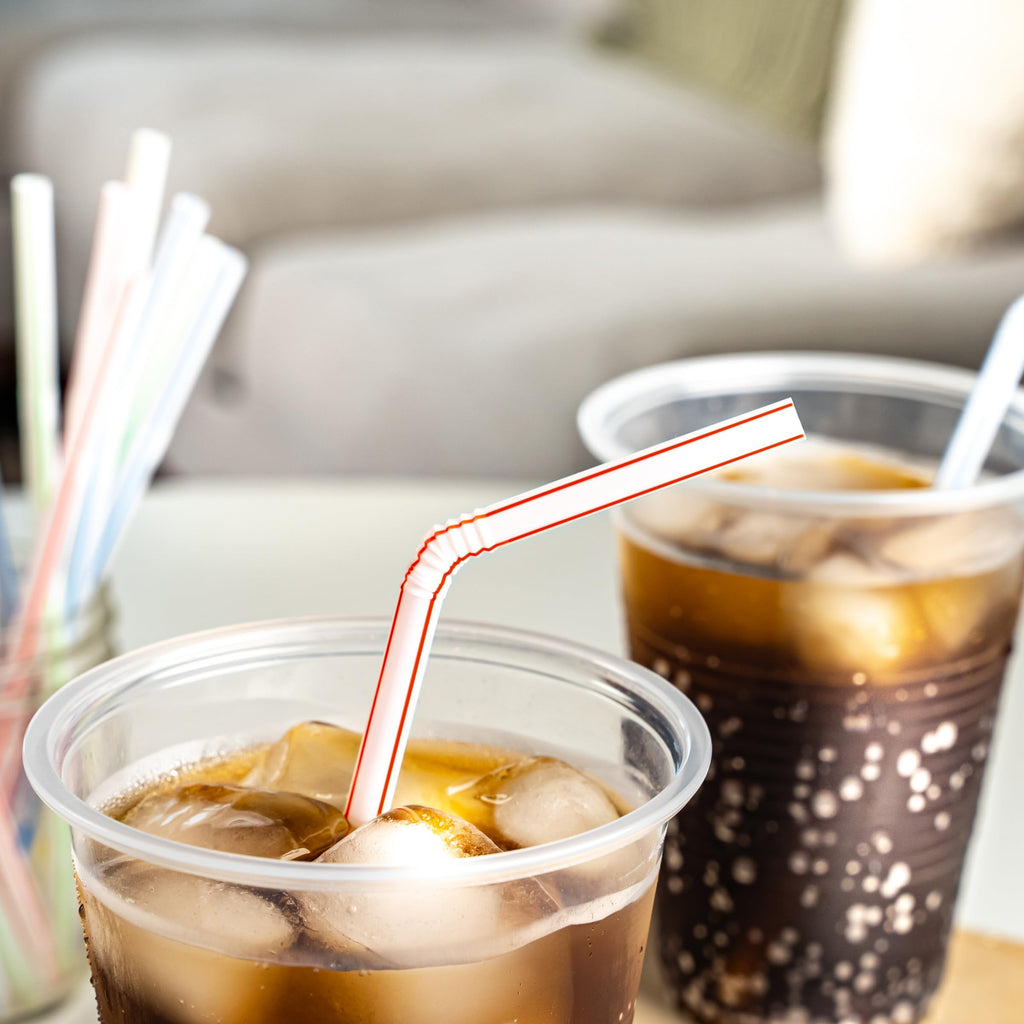Disposable Striped Plastic Flex Straws, 100 Count P2596